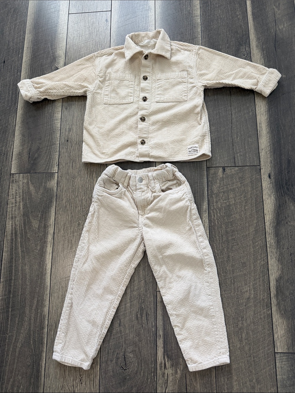 H&M Cream Corduroy Shirt & Pants Set